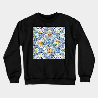 Mediterranean blue tiles, Italian citrus fruit, oranges and lemons Crewneck Sweatshirt